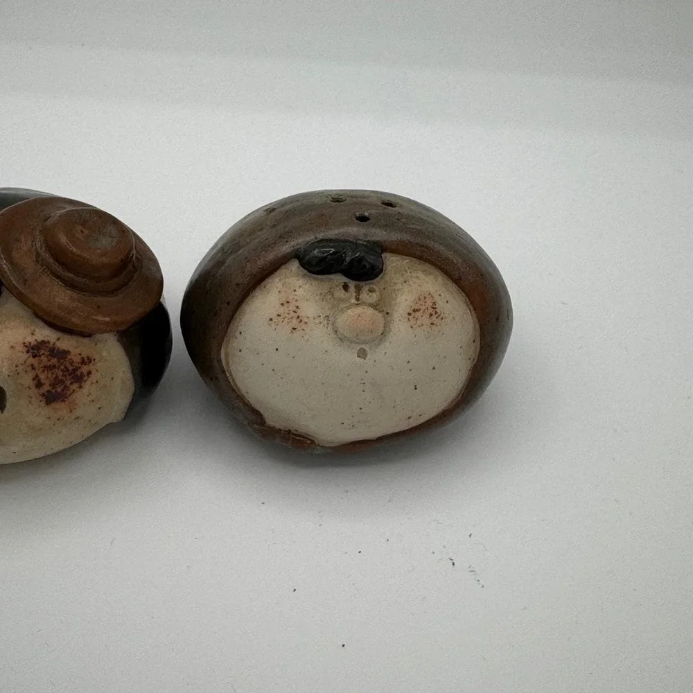 Vintage UCTCI Japan Studio Pottery Salt and Pepper Shakers Mustache Man Set